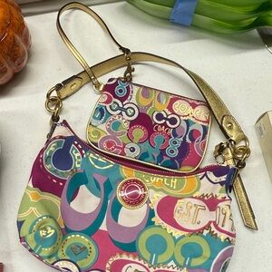 Coach Colorful Patterned Clutch and Wristlet Set